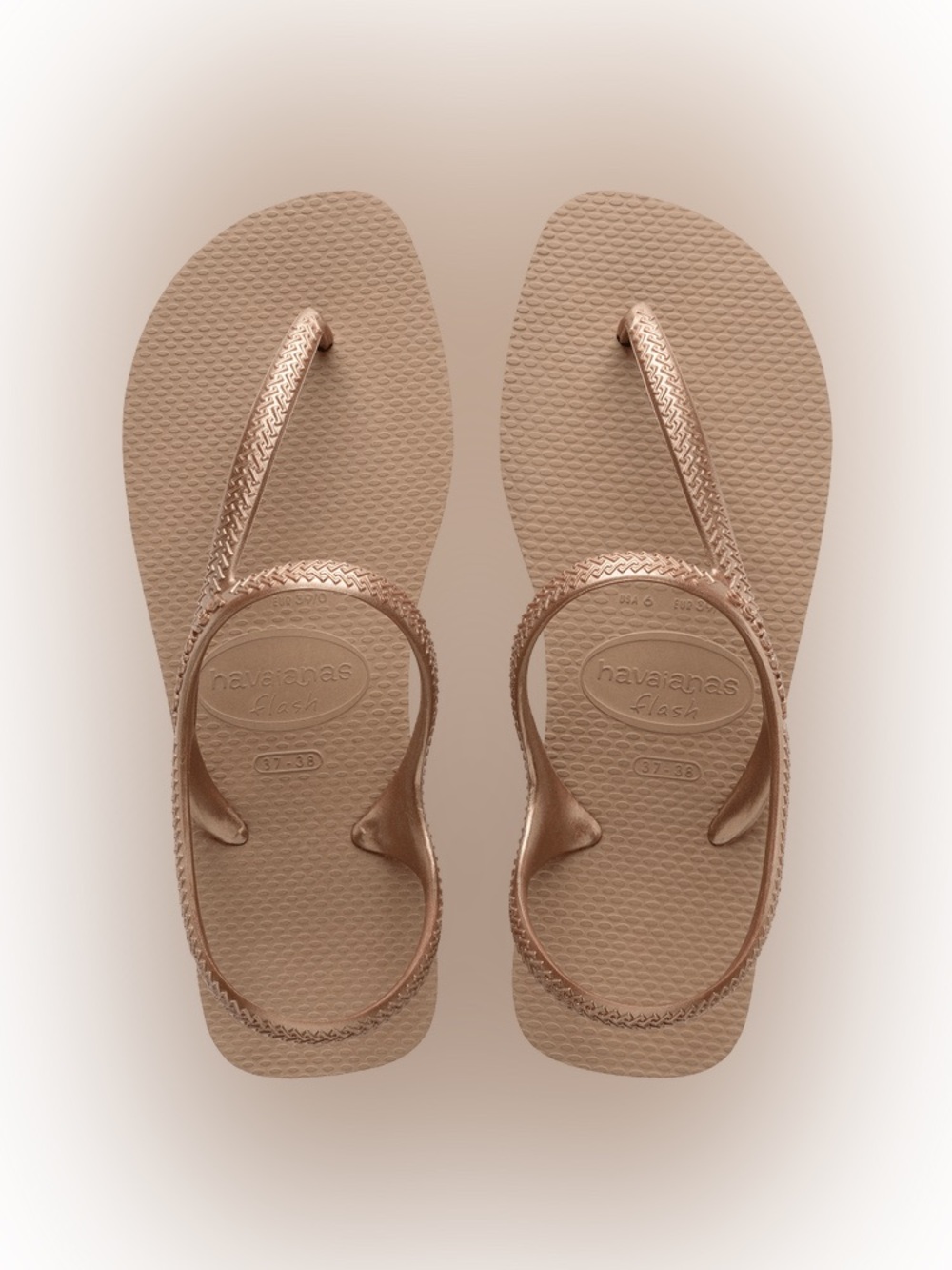 NWOT Havaianas Flash Metallic Nude/Rose Gold Slingback Flip Flops 37-38